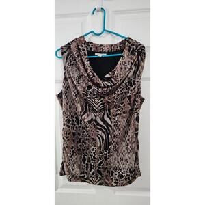 Dana Buchman sleeveless blouse with cowl neck animal print size Large